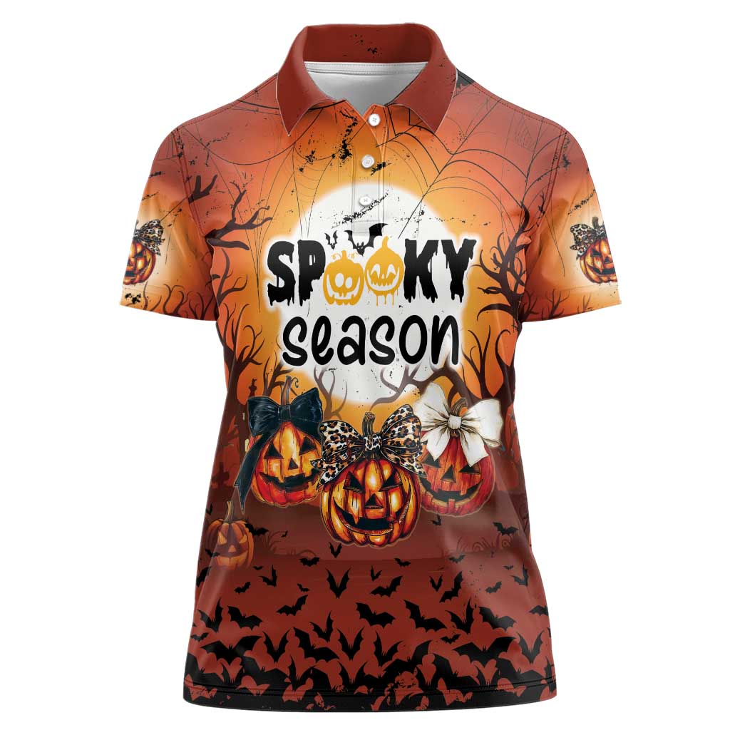 Coquette Pumpkin Halloween Women Polo Shirt It's Spooky Season LT05 - Wonder Print Shop