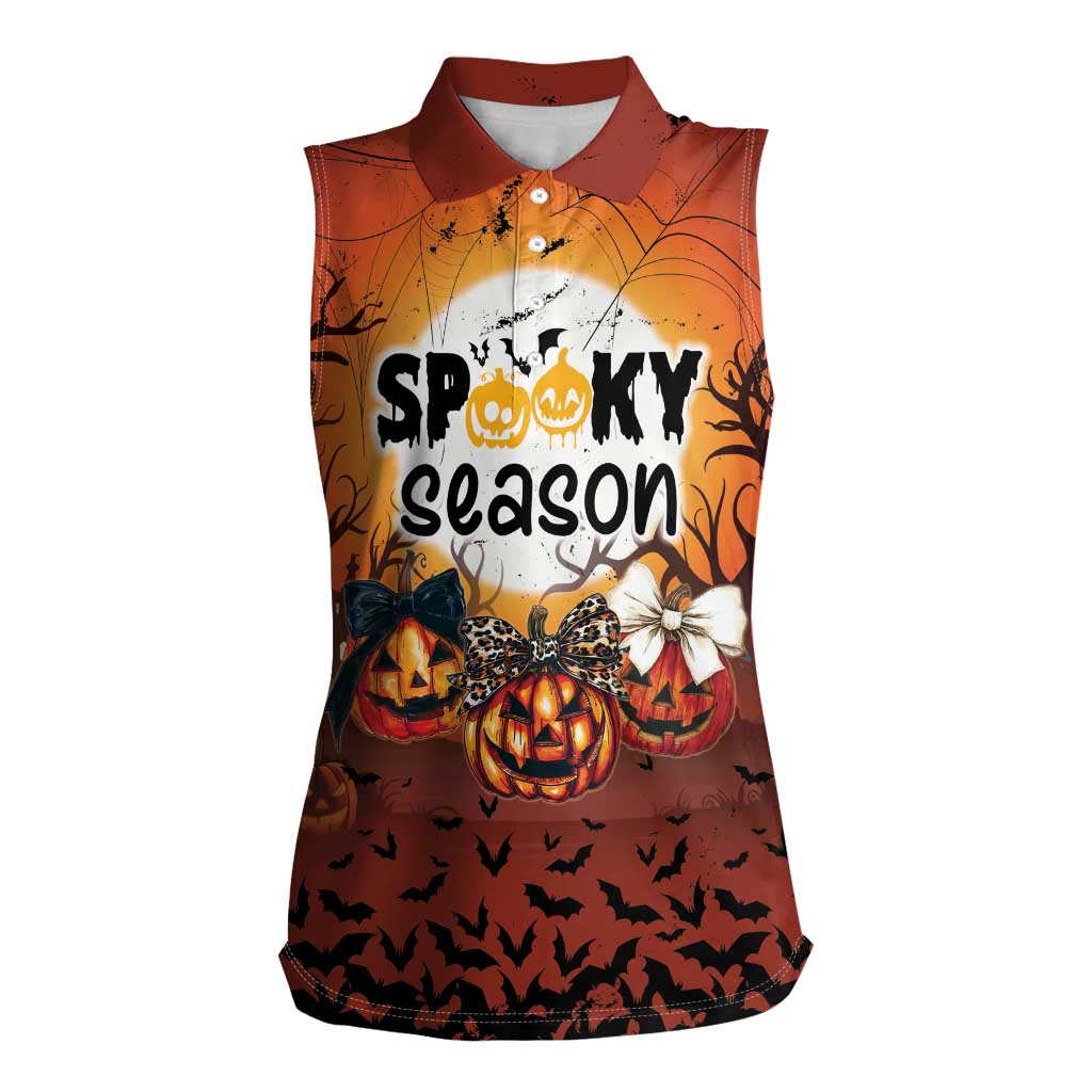Coquette Pumpkin Halloween Women Sleeveless Polo Shirt It's Spooky Season LT05 - Wonder Print Shop