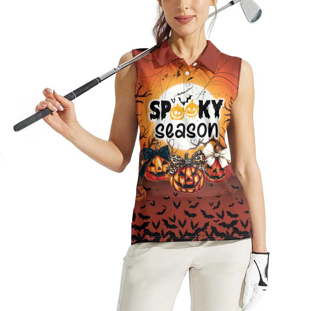 Coquette Pumpkin Halloween Women Sleeveless Polo Shirt It's Spooky Season LT05 - Wonder Print Shop