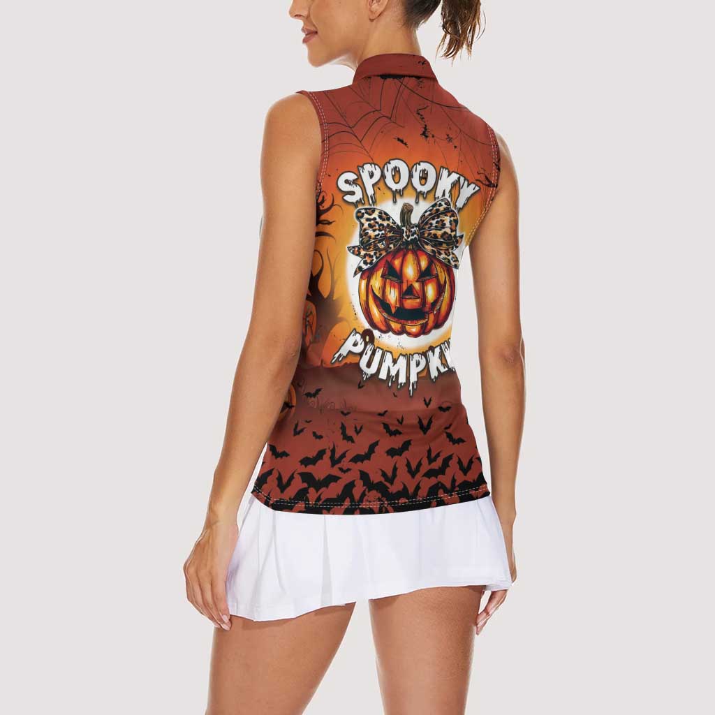 Coquette Pumpkin Halloween Women Sleeveless Polo Shirt It's Spooky Season LT05 - Wonder Print Shop
