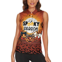 Coquette Pumpkin Halloween Women Sleeveless Polo Shirt It's Spooky Season LT05 - Wonder Print Shop