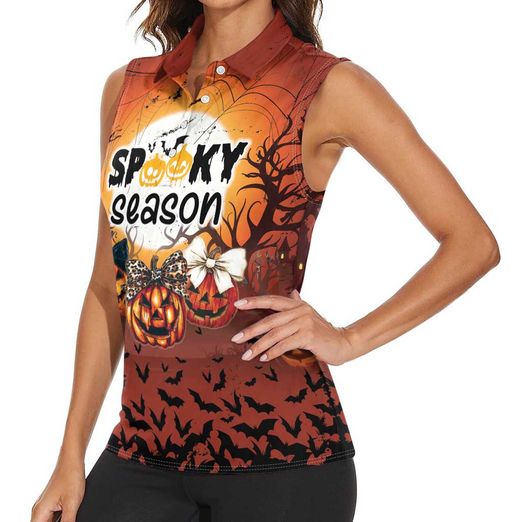 Coquette Pumpkin Halloween Women Sleeveless Polo Shirt It's Spooky Season LT05 - Wonder Print Shop