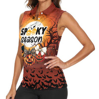 Coquette Pumpkin Halloween Women Sleeveless Polo Shirt It's Spooky Season LT05 - Wonder Print Shop