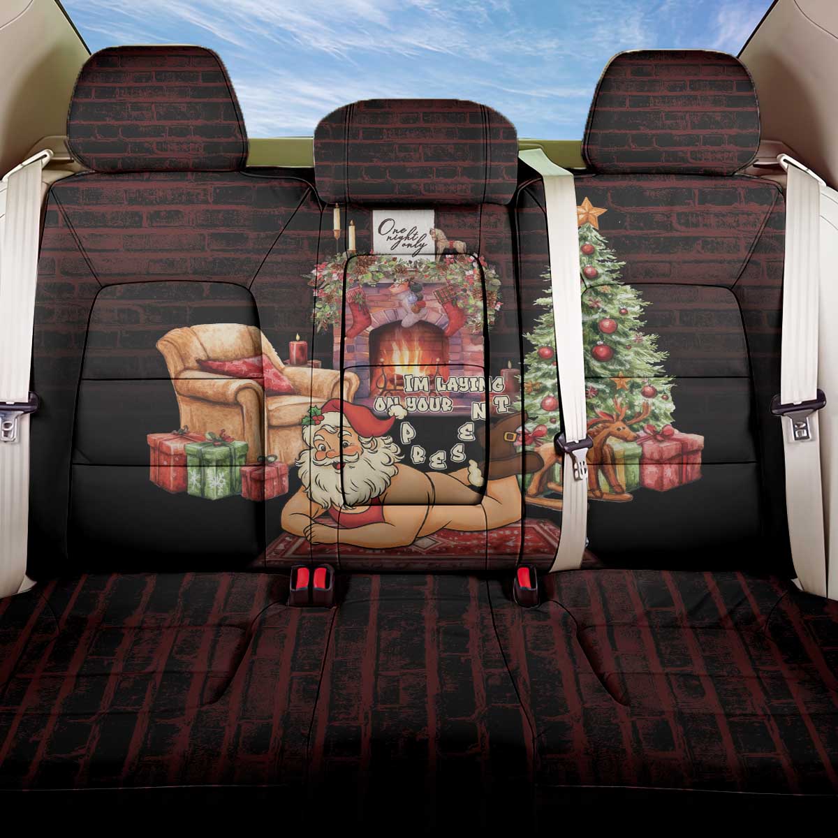 Funny Christmas Back Car Seat Cover Naughty Santa Im Laying On Your Present - Wonder Print Shop