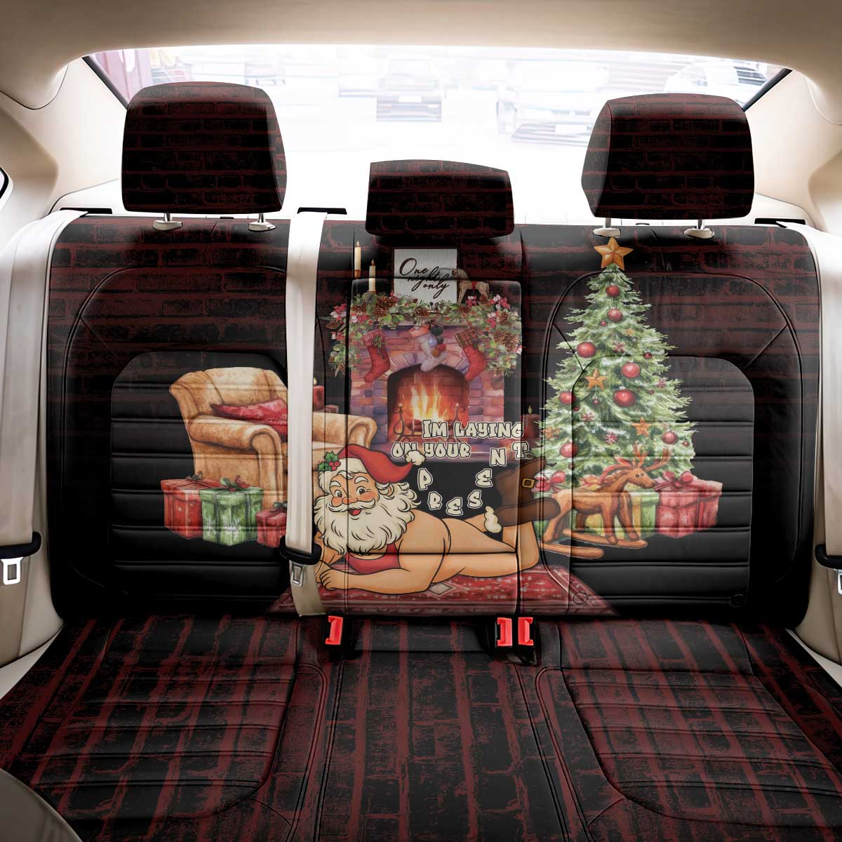 Funny Christmas Back Car Seat Cover Naughty Santa Im Laying On Your Present - Wonder Print Shop