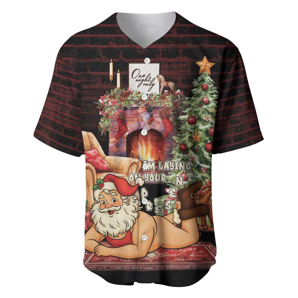 Funny Christmas Baseball Jersey Naughty Santa Im Laying On Your Present - Wonder Print Shop