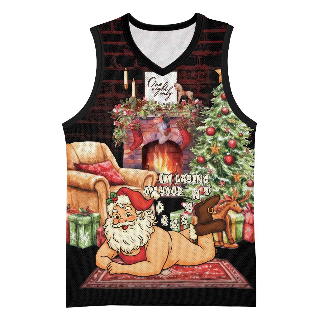 Funny Christmas Basketball Jersey Naughty Santa Im Laying On Your Present - Wonder Print Shop