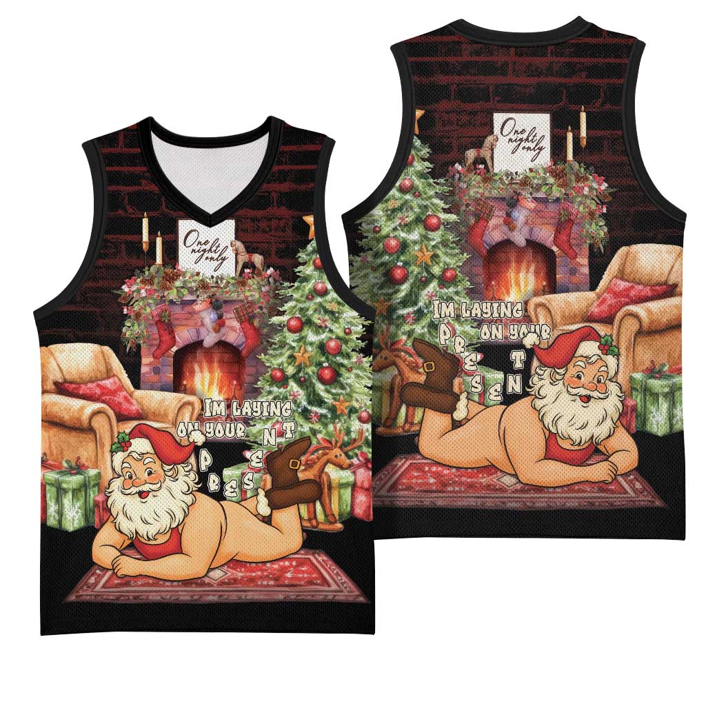 Funny Christmas Basketball Jersey Naughty Santa Im Laying On Your Present - Wonder Print Shop