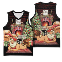 Funny Christmas Basketball Jersey Naughty Santa Im Laying On Your Present - Wonder Print Shop