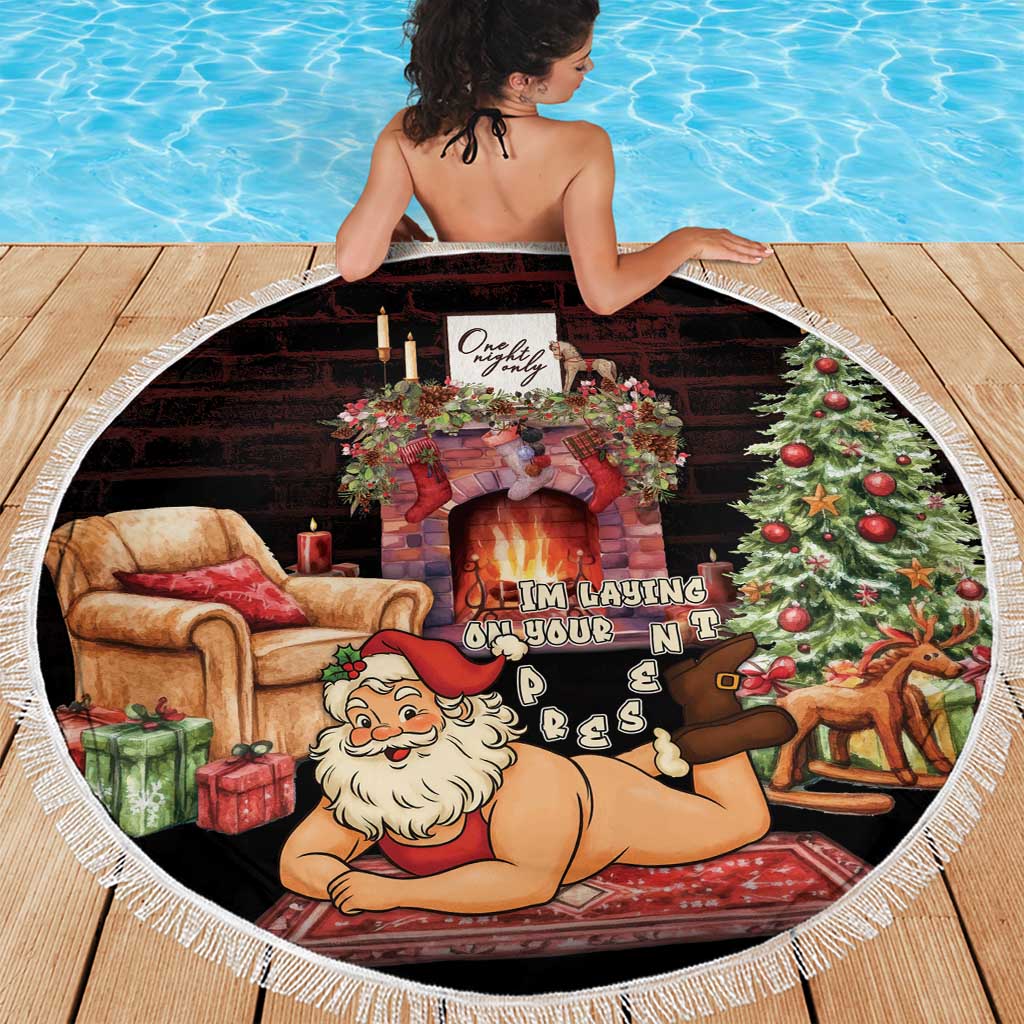 Funny Christmas Beach Blanket Naughty Santa Im Laying On Your Present - Wonder Print Shop