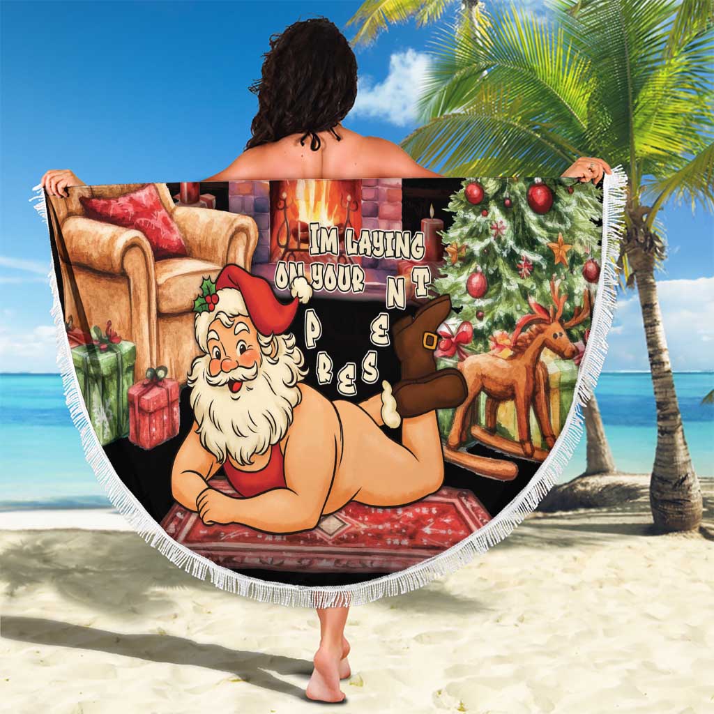 Funny Christmas Beach Blanket Naughty Santa Im Laying On Your Present - Wonder Print Shop