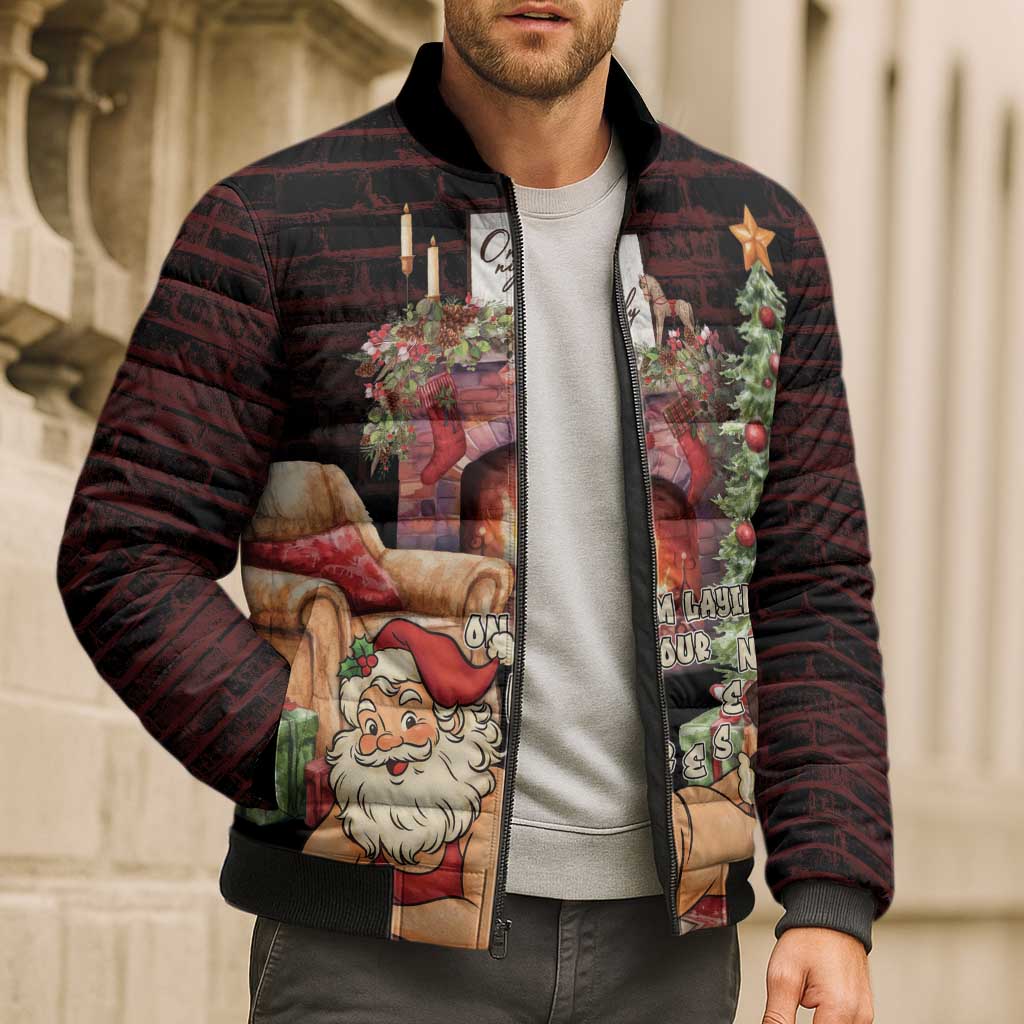 Funny Christmas Bomber Puffer Jacket Naughty Santa Im Laying On Your Present - Wonder Print Shop