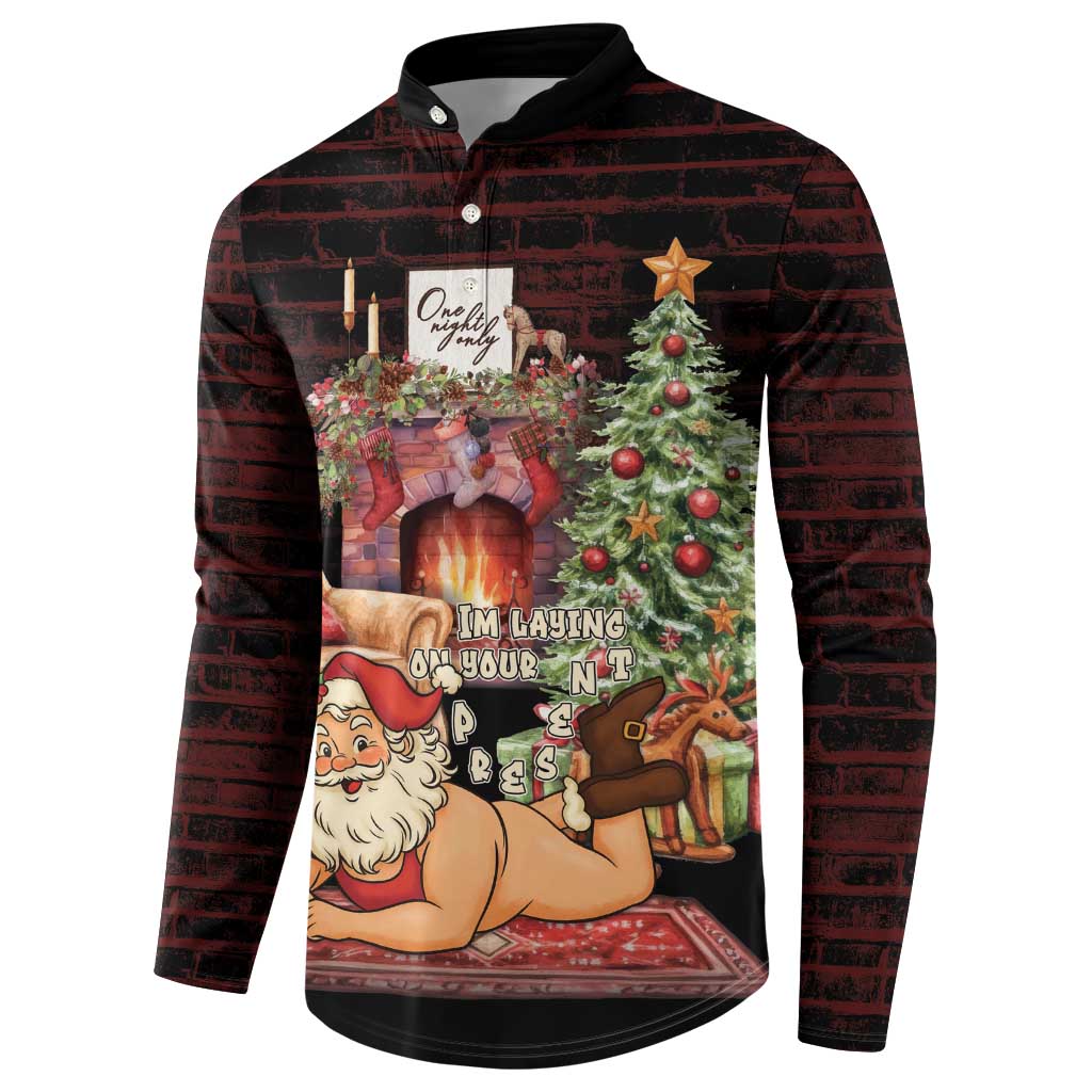 Funny Christmas Button Sweatshirt Naughty Santa Im Laying On Your Present - Wonder Print Shop