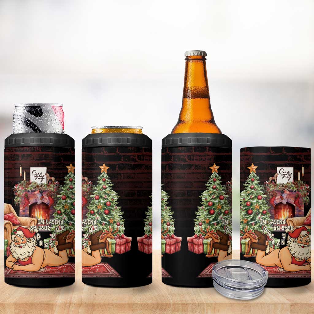Funny Christmas 4 in 1 Can Cooler Tumbler Naughty Santa Im Laying On Your Present - Wonder Print Shop