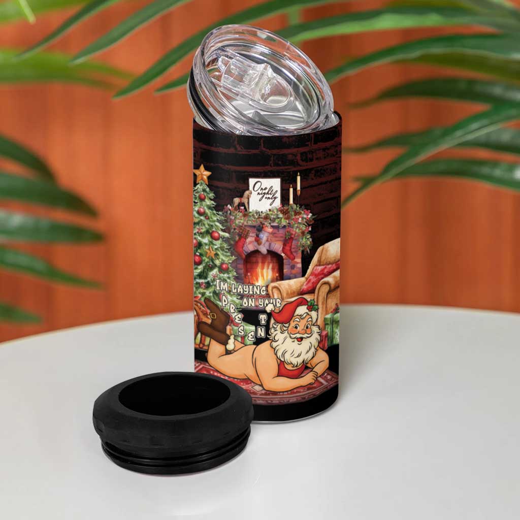 Funny Christmas 4 in 1 Can Cooler Tumbler Naughty Santa Im Laying On Your Present - Wonder Print Shop