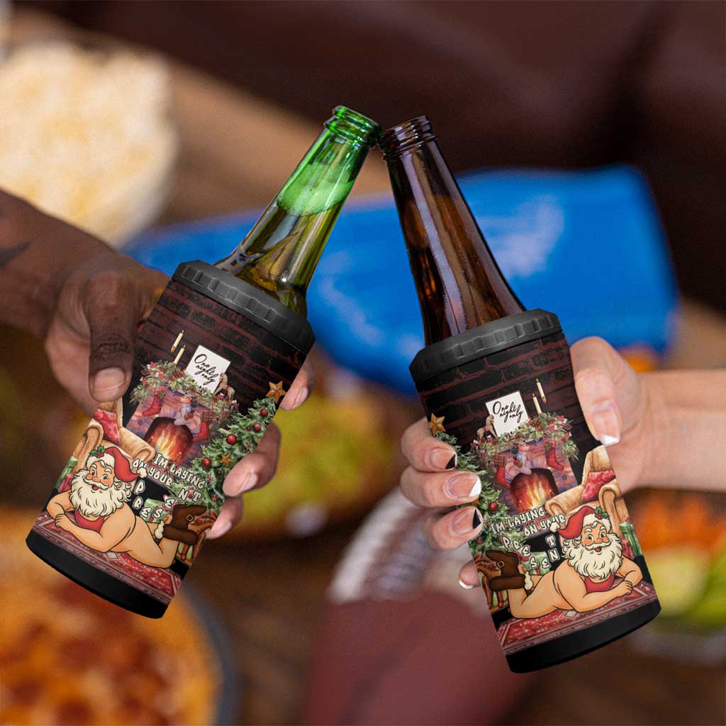 Funny Christmas 4 in 1 Can Cooler Tumbler Naughty Santa Im Laying On Your Present - Wonder Print Shop