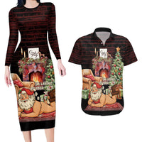 Funny Christmas Couples Matching Long Sleeve Bodycon Dress and Hawaiian Shirt Naughty Santa Im Laying On Your Present - Wonder Print Shop