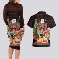 Funny Christmas Couples Matching Long Sleeve Bodycon Dress and Hawaiian Shirt Naughty Santa Im Laying On Your Present - Wonder Print Shop