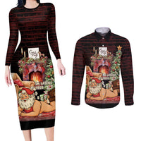 Funny Christmas Couples Matching Long Sleeve Bodycon Dress and Long Sleeve Button Shirt Naughty Santa Im Laying On Your Present - Wonder Print Shop