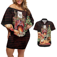 Funny Christmas Couples Matching Off Shoulder Short Dress and Hawaiian Shirt Naughty Santa Im Laying On Your Present - Wonder Print Shop