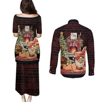 Funny Christmas Couples Matching Puletasi and Long Sleeve Button Shirt Naughty Santa Im Laying On Your Present - Wonder Print Shop