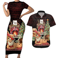 Funny Christmas Couples Matching Short Sleeve Bodycon Dress and Hawaiian Shirt Naughty Santa Im Laying On Your Present - Wonder Print Shop
