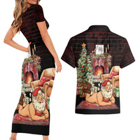 Funny Christmas Couples Matching Short Sleeve Bodycon Dress and Hawaiian Shirt Naughty Santa Im Laying On Your Present - Wonder Print Shop