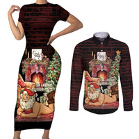Funny Christmas Couples Matching Short Sleeve Bodycon Dress and Long Sleeve Button Shirt Naughty Santa Im Laying On Your Present - Wonder Print Shop