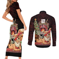Funny Christmas Couples Matching Short Sleeve Bodycon Dress and Long Sleeve Button Shirt Naughty Santa Im Laying On Your Present - Wonder Print Shop