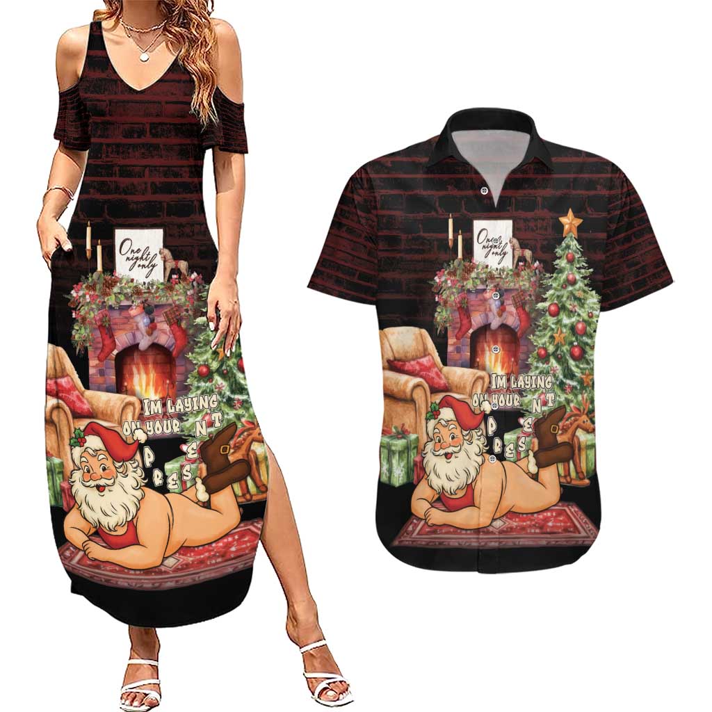 Funny Christmas Couples Matching Summer Maxi Dress and Hawaiian Shirt Naughty Santa Im Laying On Your Present - Wonder Print Shop