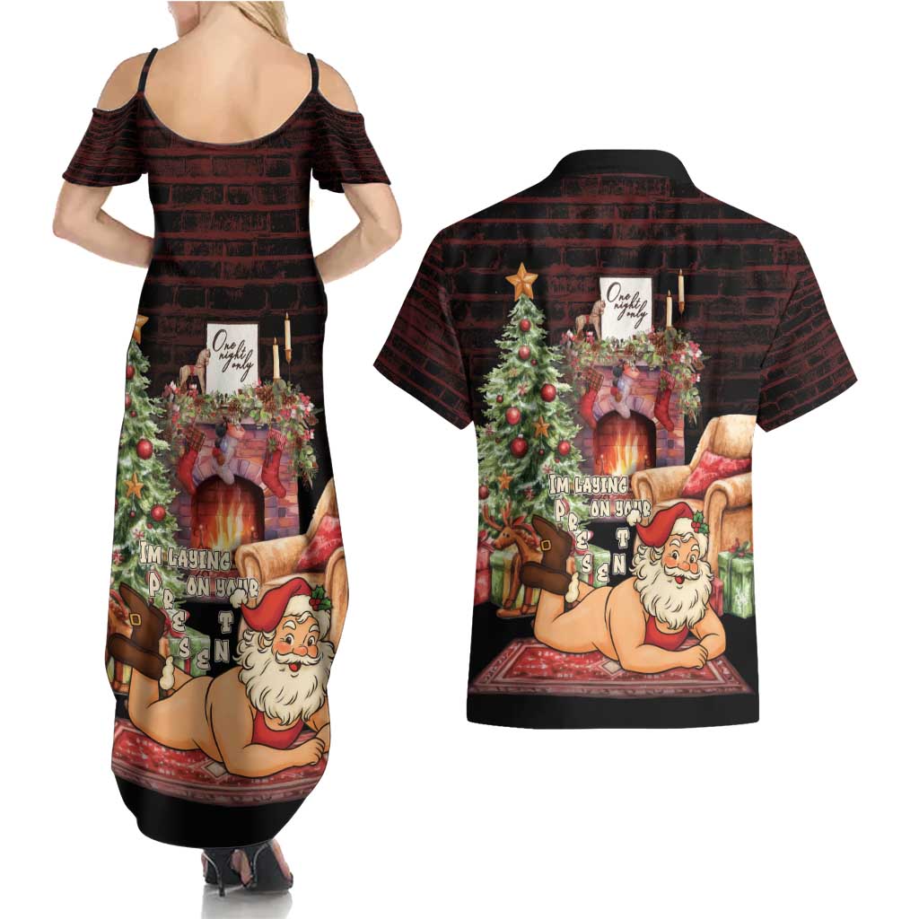 Funny Christmas Couples Matching Summer Maxi Dress and Hawaiian Shirt Naughty Santa Im Laying On Your Present - Wonder Print Shop