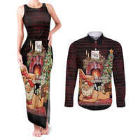 Funny Christmas Couples Matching Tank Maxi Dress and Long Sleeve Button Shirt Naughty Santa Im Laying On Your Present - Wonder Print Shop