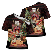 Funny Christmas Cross Shoulder Shirt Naughty Santa Im Laying On Your Present - Wonder Print Shop
