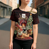 Funny Christmas Cross Shoulder Shirt Naughty Santa Im Laying On Your Present - Wonder Print Shop