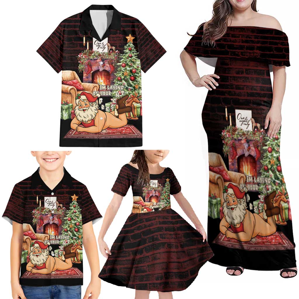Funny Christmas Family Matching Off Shoulder Maxi Dress and Hawaiian Shirt Naughty Santa Im Laying On Your Present - Wonder Print Shop