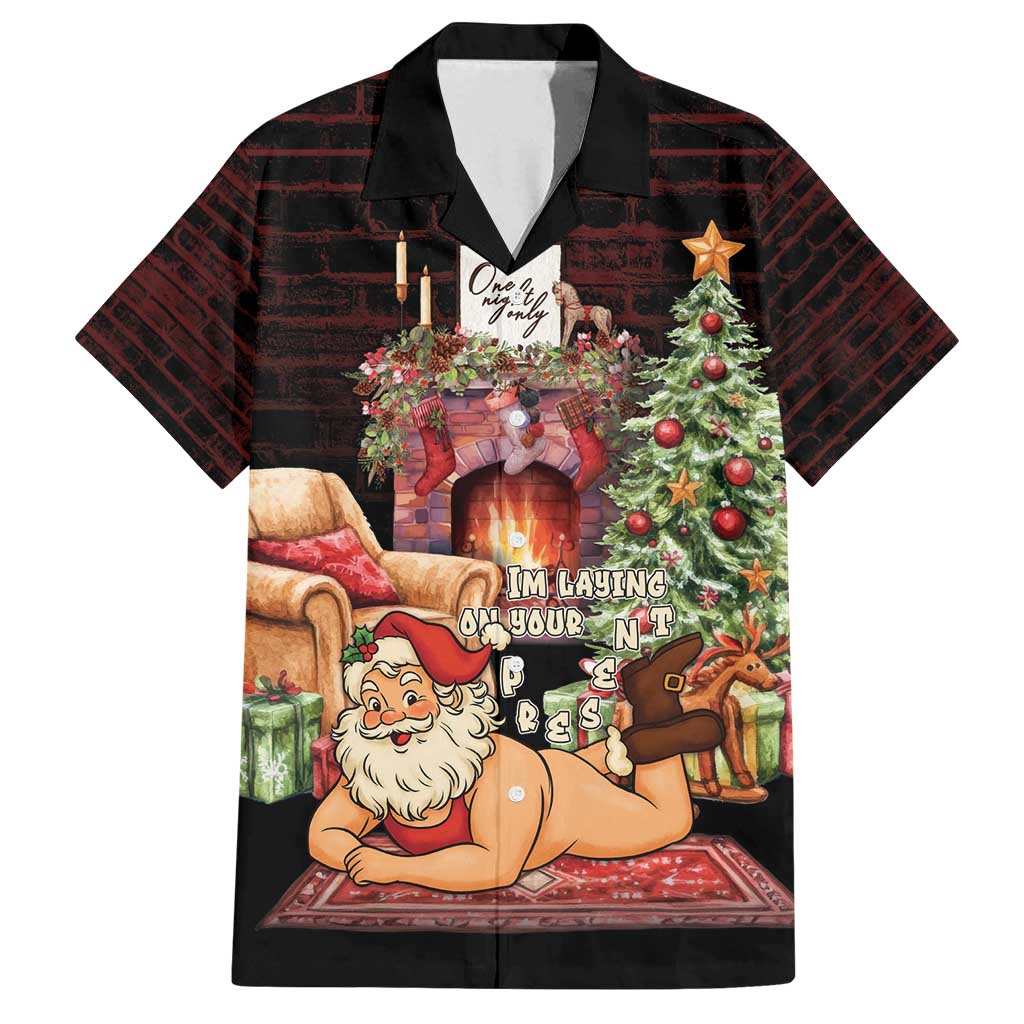 Funny Christmas Family Matching Off Shoulder Short Dress and Hawaiian Shirt Naughty Santa Im Laying On Your Present - Wonder Print Shop