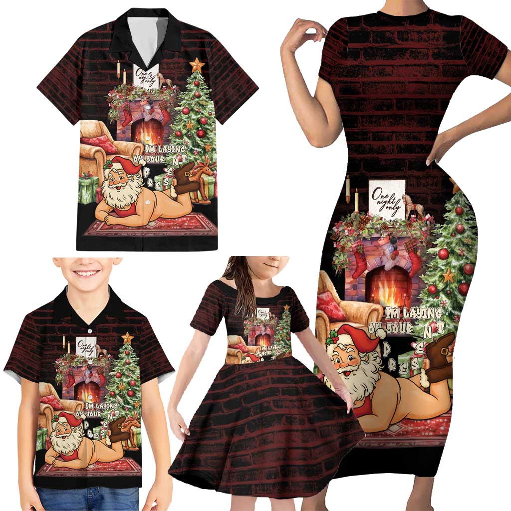Funny Christmas Family Matching Short Sleeve Bodycon Dress and Hawaiian Shirt Naughty Santa Im Laying On Your Present - Wonder Print Shop