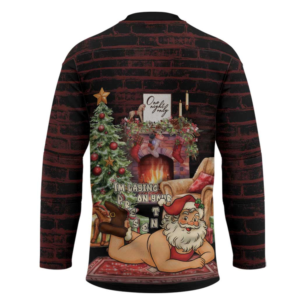 Funny Christmas Hockey Jersey Naughty Santa Im Laying On Your Present - Wonder Print Shop