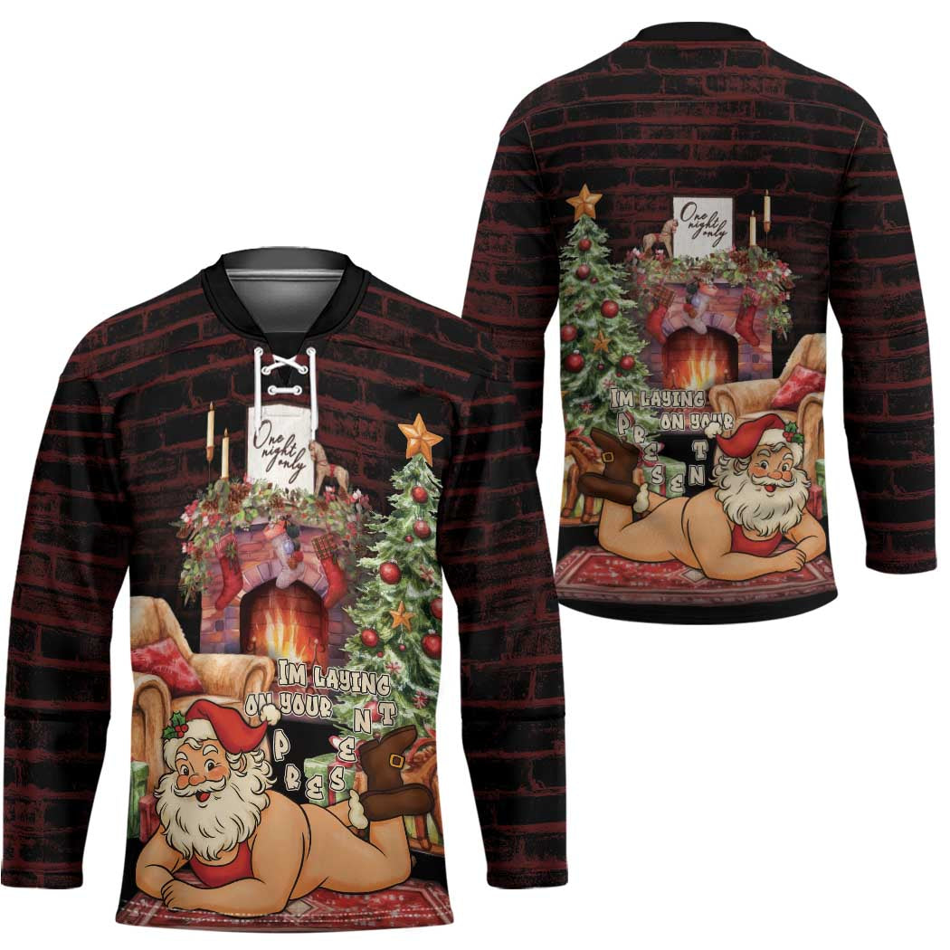 Funny Christmas Hockey Jersey Naughty Santa Im Laying On Your Present - Wonder Print Shop