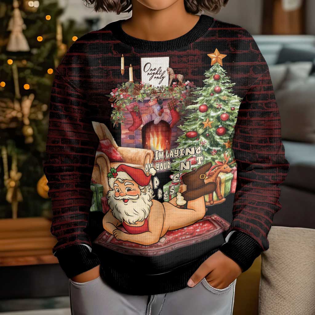 Funny Christmas Kid Ugly Christmas Sweater Naughty Santa Im Laying On Your Present - Wonder Print Shop