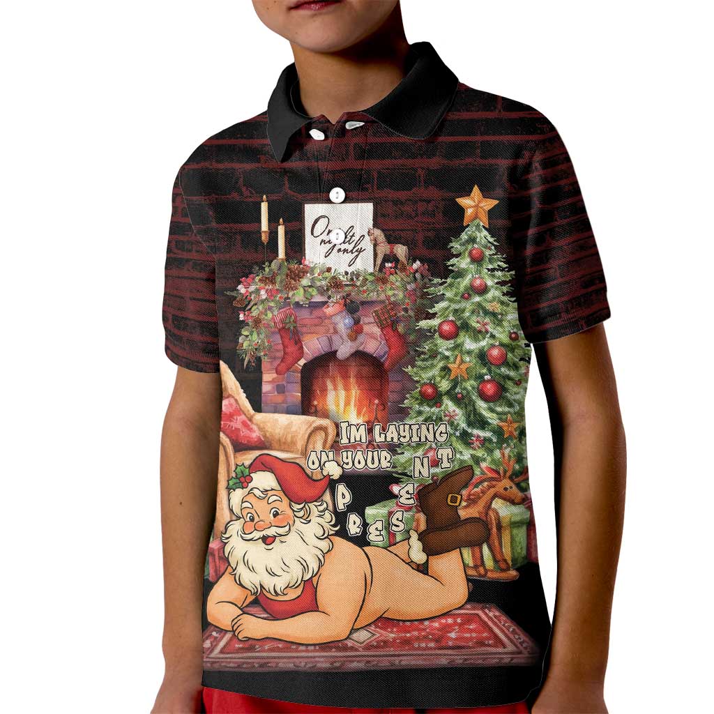 Funny Christmas Kid Polo Shirt Naughty Santa Im Laying On Your Present - Wonder Print Shop