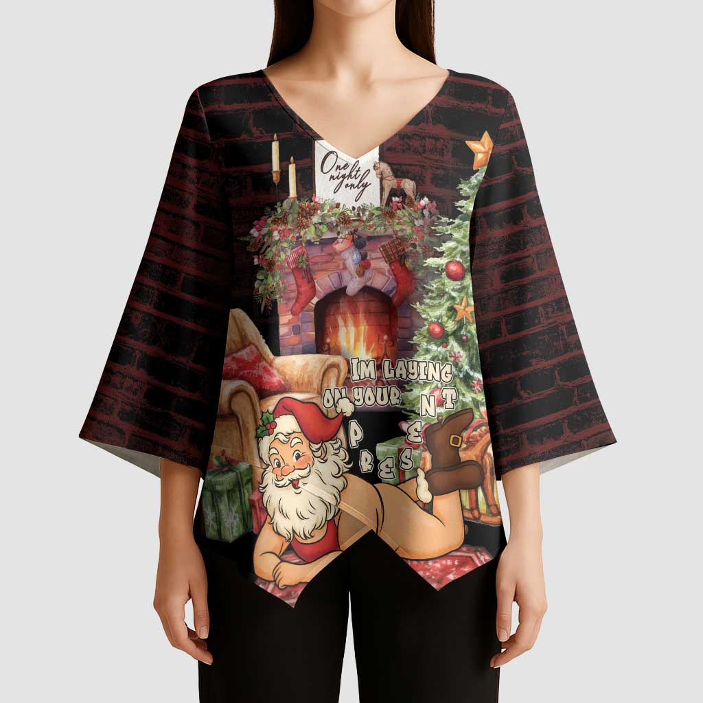 Funny Christmas Kimono Sleeve Blouse Naughty Santa Im Laying On Your Present - Wonder Print Shop