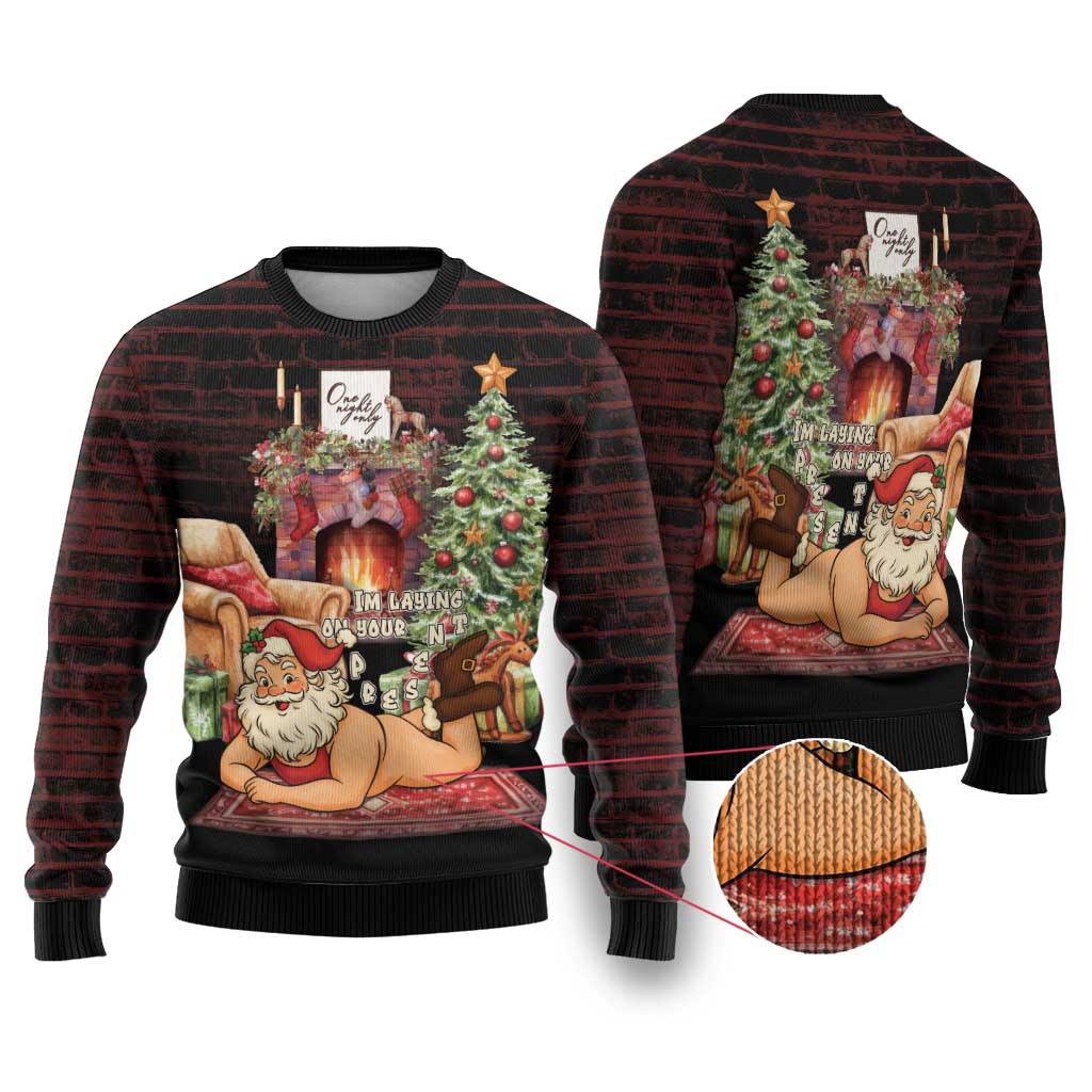 Funny Christmas Ugly Christmas Sweater Naughty Santa Im Laying On Your Present - Wonder Print Shop