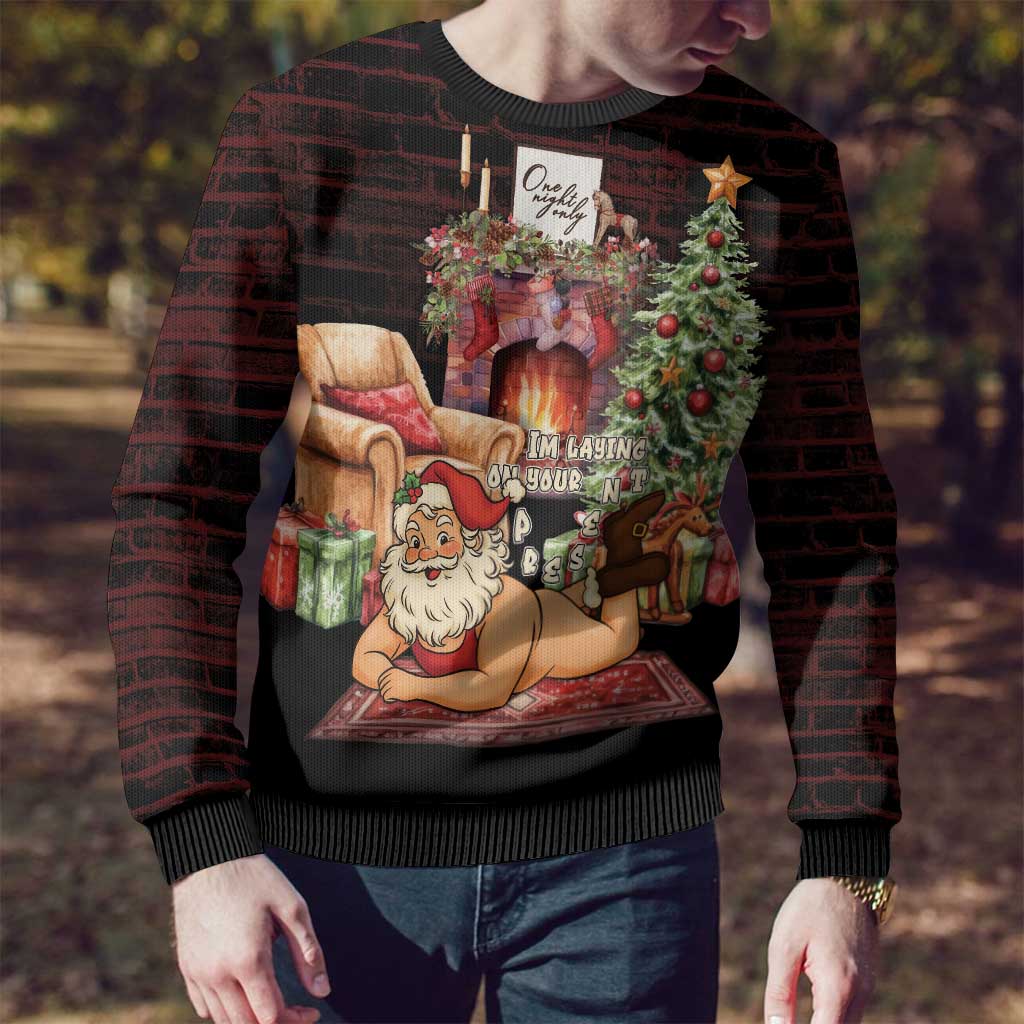 Funny Christmas Ugly Christmas Sweater Naughty Santa Im Laying On Your Present - Wonder Print Shop