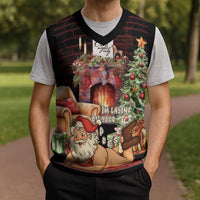 Funny Christmas Knitted V-Neck Vest Naughty Santa Im Laying On Your Present - Wonder Print Shop