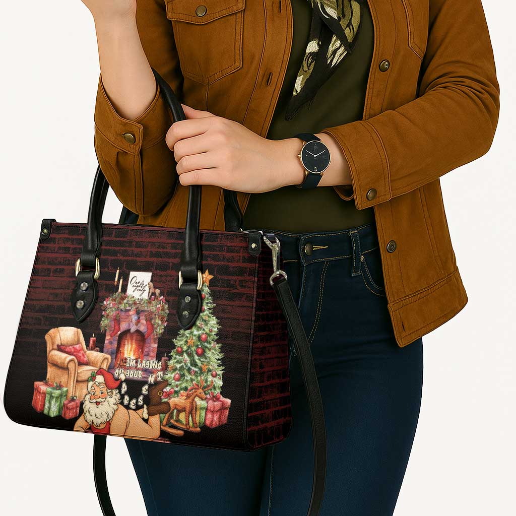 Funny Christmas Leather Bag Naughty Santa Im Laying On Your Present - Wonder Print Shop
