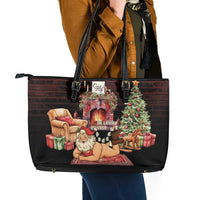 Funny Christmas Leather Tote Bag Naughty Santa Im Laying On Your Present - Wonder Print Shop