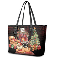 Funny Christmas Leather Tote Bag Naughty Santa Im Laying On Your Present - Wonder Print Shop