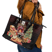 Funny Christmas Leather Tote Bag Naughty Santa Im Laying On Your Present - Wonder Print Shop