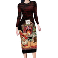 Funny Christmas Long Sleeve Bodycon Dress Naughty Santa Im Laying On Your Present - Wonder Print Shop